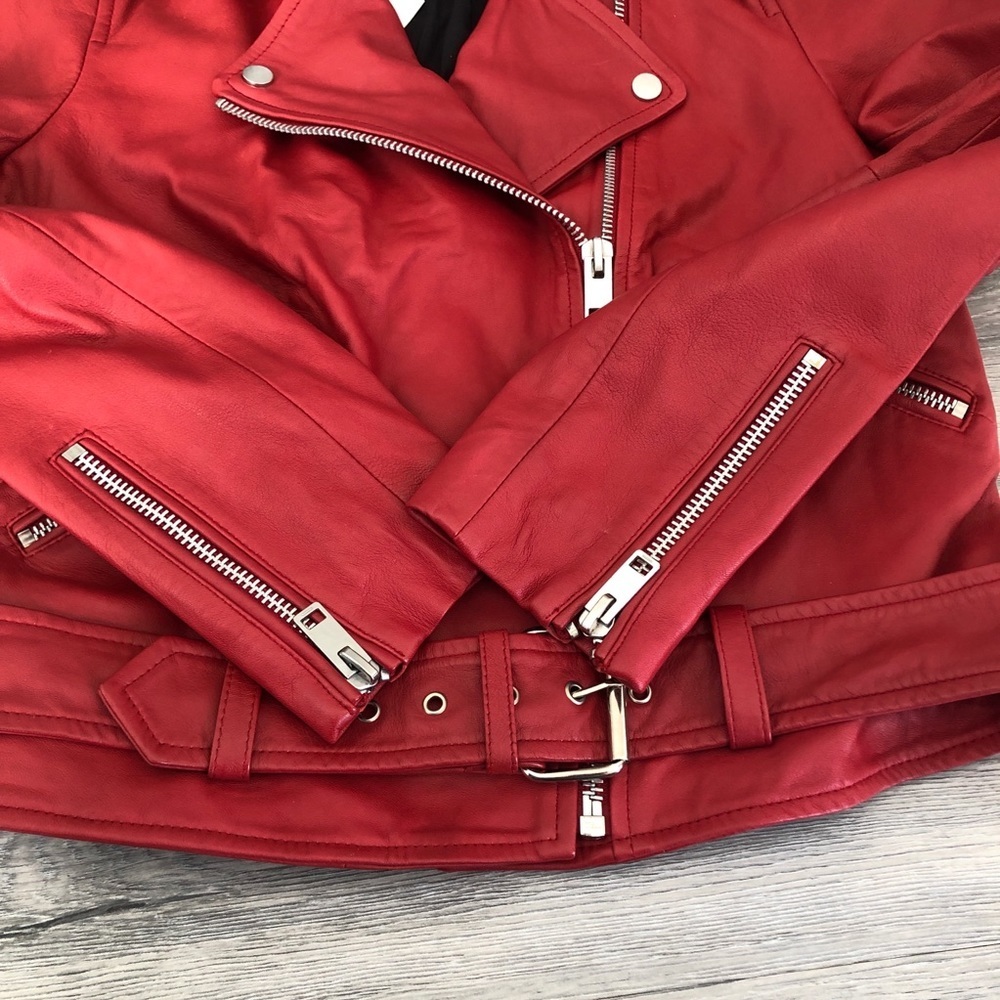 Walter Baker Allison Leather Moto Red Jacket - Picture 8 of 12